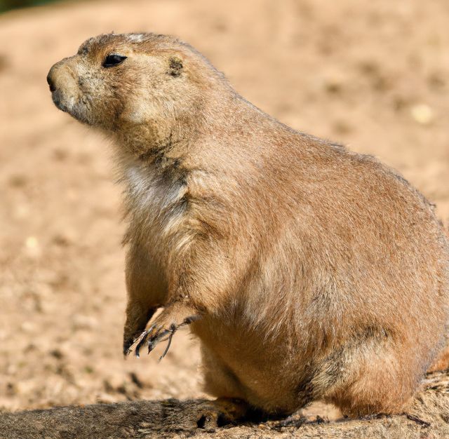 Image of close up of prairie dog against sand background. Animals, wildlife and nature concept.