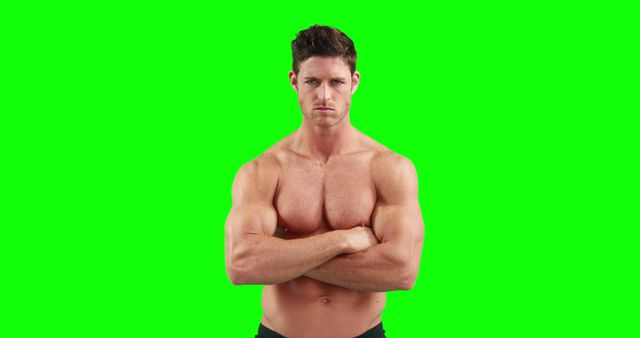 Muscular Man with Arms Crossed on Green Screen Background - Download Free Stock Images Pikwizard.com