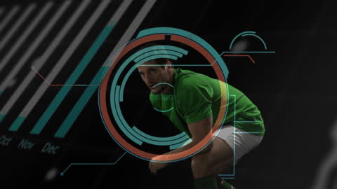 Rugby Player Analyzed with Futuristic Data Overlay