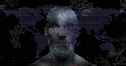Futuristic Interface with 3D Head and World Map
