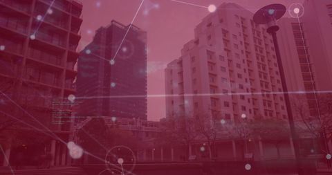 Cityscape Displaying Digital Network Connections Concept