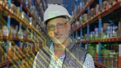 Warehouse Worker with Digital Data Overlay Technology Concept