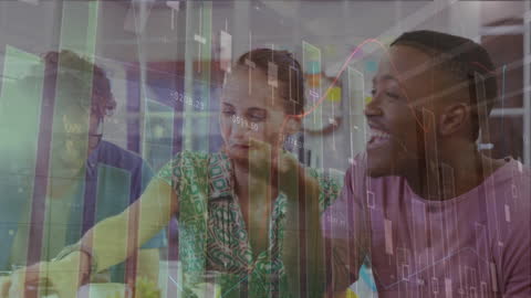 Diverse Team Discussing Ideas Over Business Data Projections