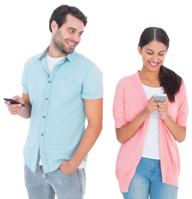 Happy Couple Sending Text Messages with Transparent Background - Download Free Stock Videos Pikwizard.com