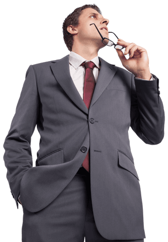 Waiting Businessman in Gray Suit Holding Glasses on Transparent Background - Download Free Stock Videos Pikwizard.com