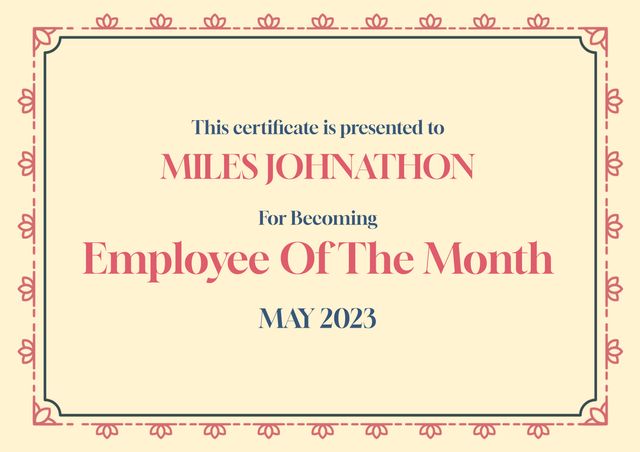 Employee of the month text with name and date on cream with decorative border - Download Free Stock Videos Pikwizard.com