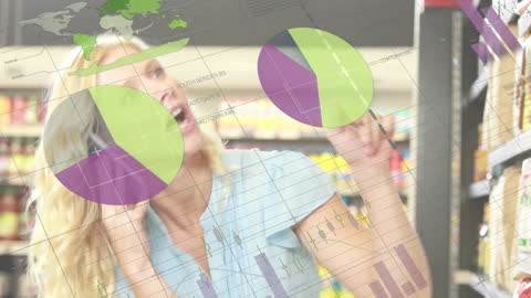 Woman Shopping with Overlay of Financial Graphs and Charts