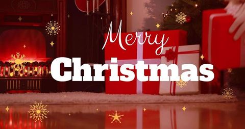 Festive Merry Christmas Text with Decorated Holiday Background