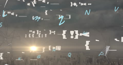 Abstract Digital Finances Over Cityscape