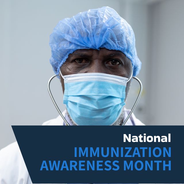 National Immunization Awareness Month with African American Male Doctor in PPE - Download Free Stock Templates Pikwizard.com