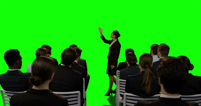 Businesswoman Presenting with Green Screen Background for Customizable Content - Download Free Stock Images Pikwizard.com