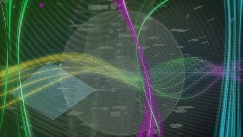 Abstract Futuristic Waves with Geometric Shapes and Digital Overlay