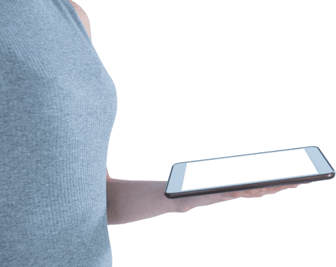 Woman Holding Transparent Tablet in Casual Shirt - Download Free Stock Videos Pikwizard.com