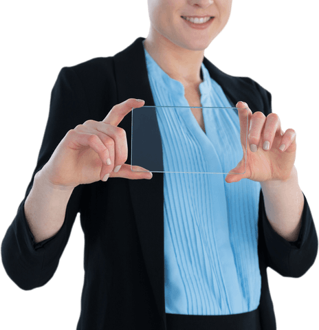 Businesswoman Honding Transparent Glass Interface in Modern Attire - Download Free Stock Videos Pikwizard.com