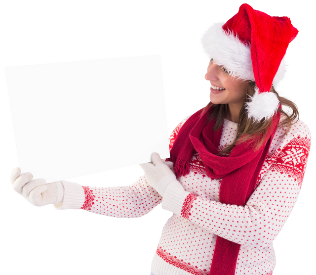 Smiling Woman Holding Blank Poster in Santa Hat for Transparent Background - Download Free Stock Videos Pikwizard.com