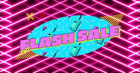 Retro flash sale banner with neon pink mesh