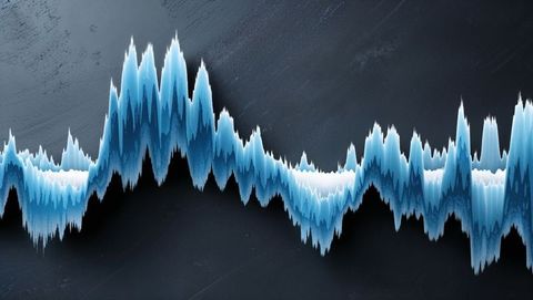 Abstract blue and white waveform on dark background, seismograph concept