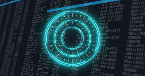 Holographic Cybersecurity HUD Scanning Overlaid on Error Log Dashboard for Monitoring