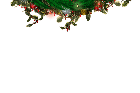 Festive christmas wreath with decorations on transparent background