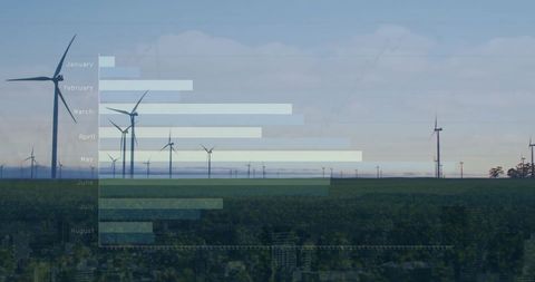 Wind Turbines with Infographic Overlay for Environmental Data Analysis - Download Free Stock Images Pikwizard.com