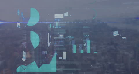 Digital Graphs and Data Visualization Over Cityscape