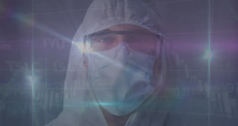 Healthcare Professional Analyzing Pandemic Data with Technology Overlay