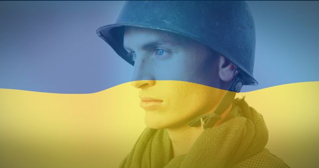 Ukrainian Soldier with Flag Overlay, Symbolizing National Crisis and Resilience - Download Free Stock Images Pikwizard.com