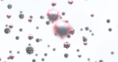 Floating covid-19 virus cells on white background
