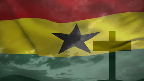Christian Cross Merged with Ghana Flag in Dynamic Scene