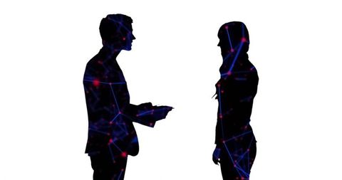 Silhouette Discussion with Digital Network Overlay