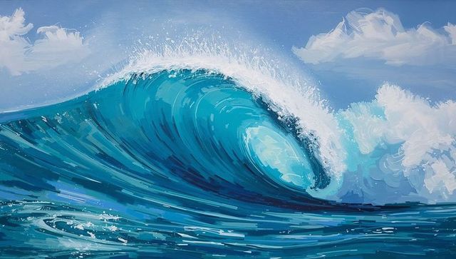 Majestic curling wave in tranquil ocean horizon