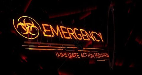 Digital Emergency Alert with Biohazard Symbol in Futuristic Interface