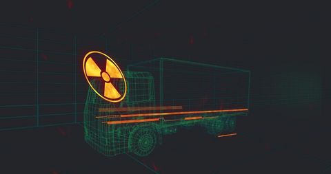 Futuristic truck design with radiation sign overlay