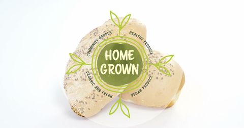 Home grown organic produce label on fresh bread