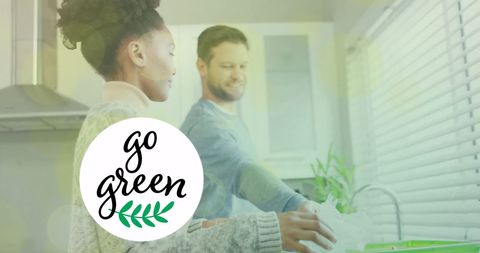 Diverse couple sorting plastic for eco-friendly living