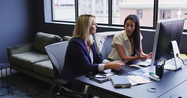 Business Women Collaborating at Computer in Modern Office - Download Free Stock Images Pikwizard.com