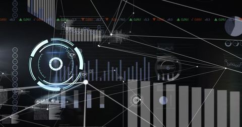 Futuristic HUD Interface with Glowing Data Analytics Visualization