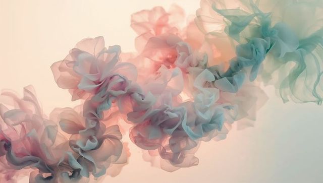 Ethereal pastel smoke flowing plumes with translucent ruffles and soft gradient