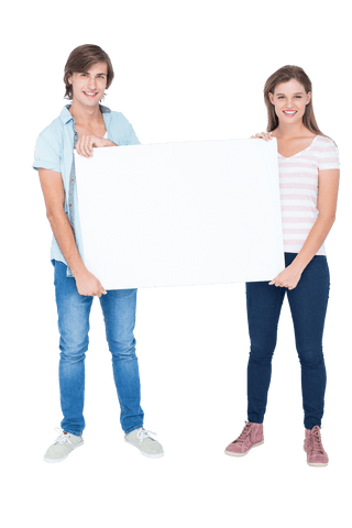 Cheerful Hipster Couple Holding Blank Transparent Poster - Download Free Stock Videos Pikwizard.com