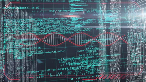 DNA Helix Spinning in Data Center with Code Overlay