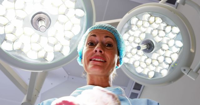 Surgeon Under Operating Room Lights Preparing for Surgery - Download Free Stock Images Pikwizard.com