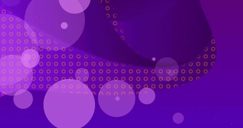 Lavender bokeh orbs floating over deep purple gradient canvas with orange ring grid