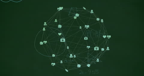 Global Network with Health Icons Overlaid on Blackboard