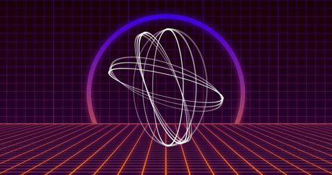 Abstract Neon Circles Spinning with Futuristic Grid Background - Download Free Stock Images Pikwizard.com