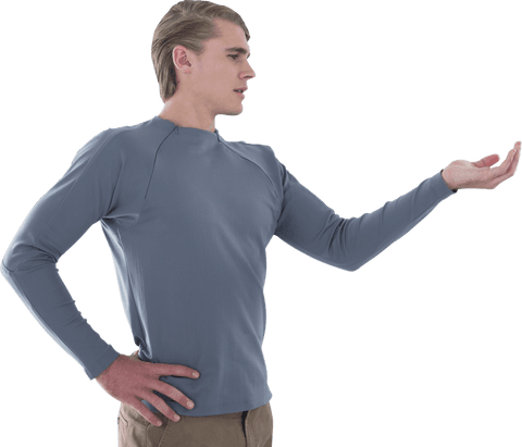 businessman in gray sweater holding transparent object with hand on hip - Download Free Stock Videos Pikwizard.com