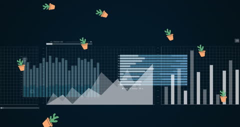 Graph Animation with Falling Cactus Plants Illustrating Growth