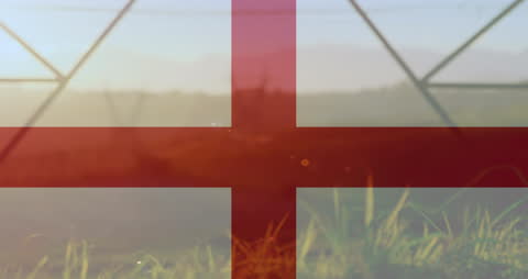 England Flag Overlay on Power Lines with Soft Focus