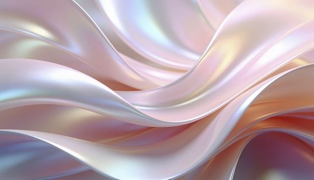 Pearlescent satin waves flowing ribbon sculpture in pastel iridescent tones for design