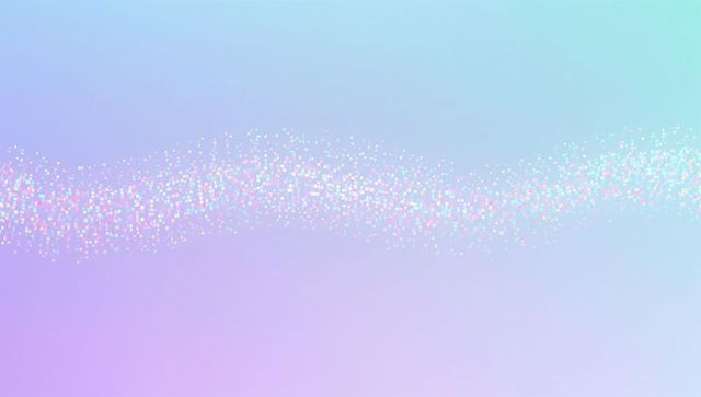 Iridescent pastel glitter wave flowing across soft lilac to aqua gradient background