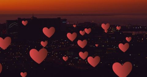 Floating Hearts Over Vibrant City at Night - Download Free Stock Images Pikwizard.com